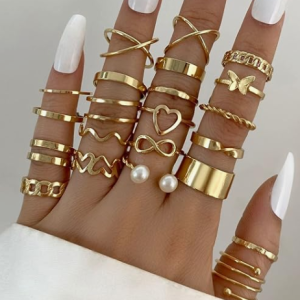 Shining Diva Fashion 22pcs Latest Stylish Stackable Kunckle Rings Set for Women and Girls Butterfly Heart Boho Gold and Silver Plated Rings