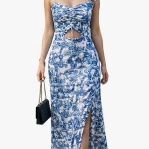 IUGA Women’s Ruched Maxi Dress with Side Slit | Stylish Bodycon Dress