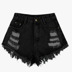 Aahwan Women's & Girls Grey Solid Raw Hem Ripped Denim Shorts